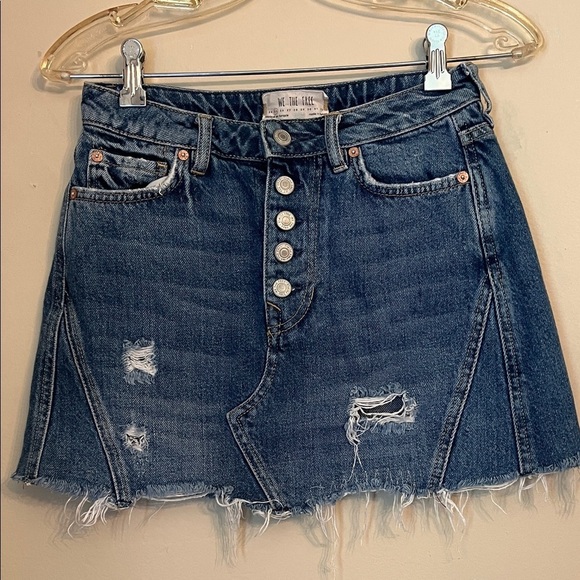 We The Free Dresses & Skirts - We The Free Breezy Button Fly Denim Jean Raw Hem Distressed Mini Skirt 25